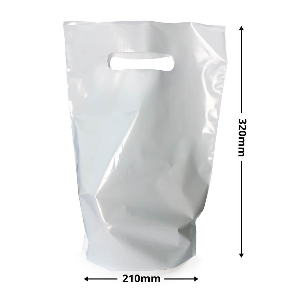 Small White Plastic Carry Bags 210x320mm + 70mm Bottom Gusset (Qty:100)