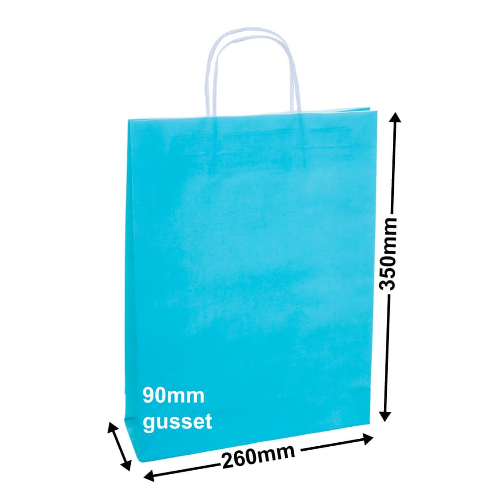 A4 Aqua Blue Paper Carry Bags 260x350mm (Qty:250)
