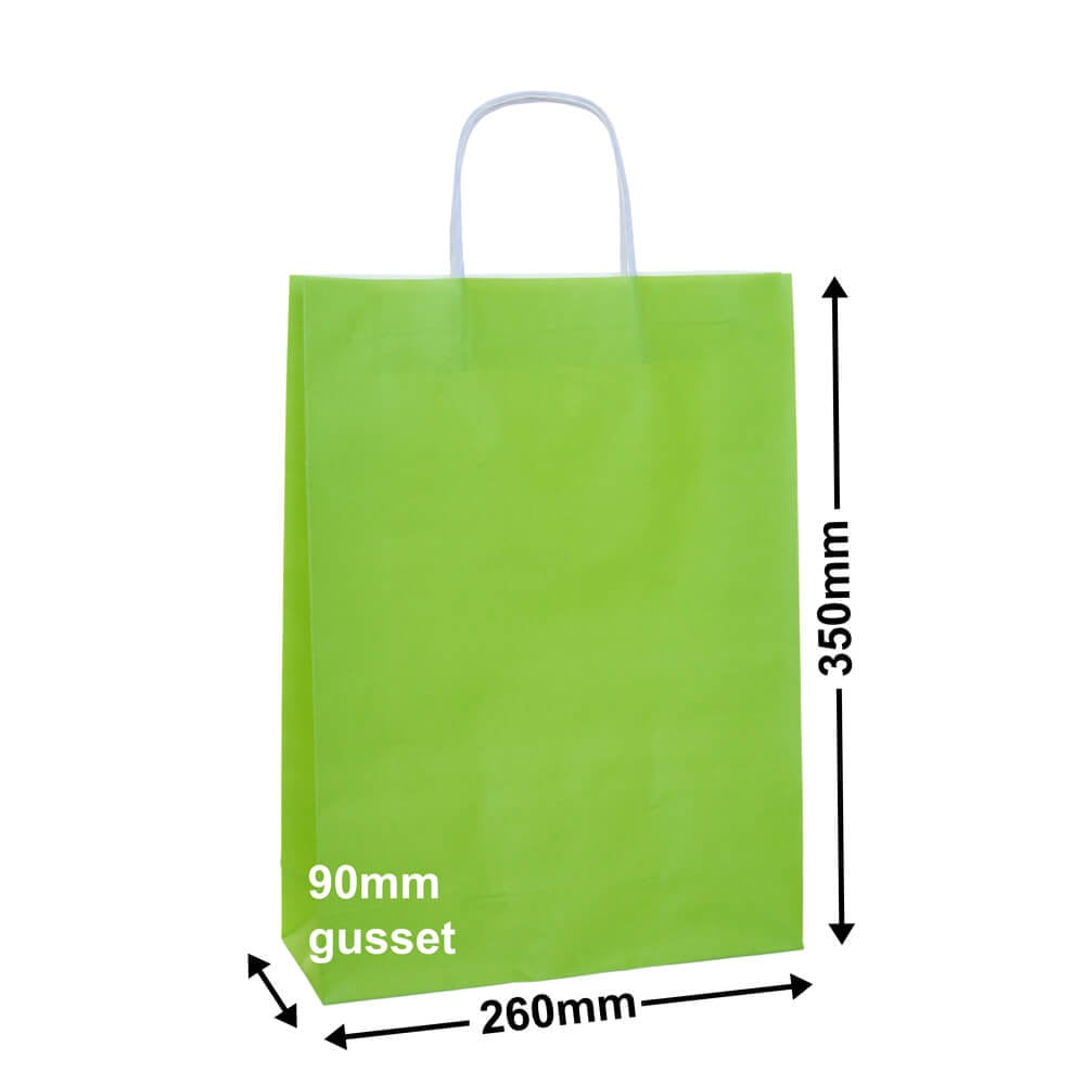 A4 Lime Green Paper Carry Bags 260x350mm (Qty:50)