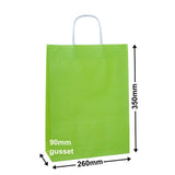 A4 Lime Green Paper Carry Bags 260x350mm (Qty:50)