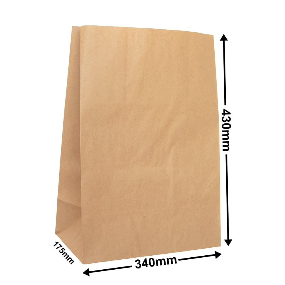 Brown Paper Grocery Bags Size 5 340x430mm & 175mm Gusset (Qty:250)