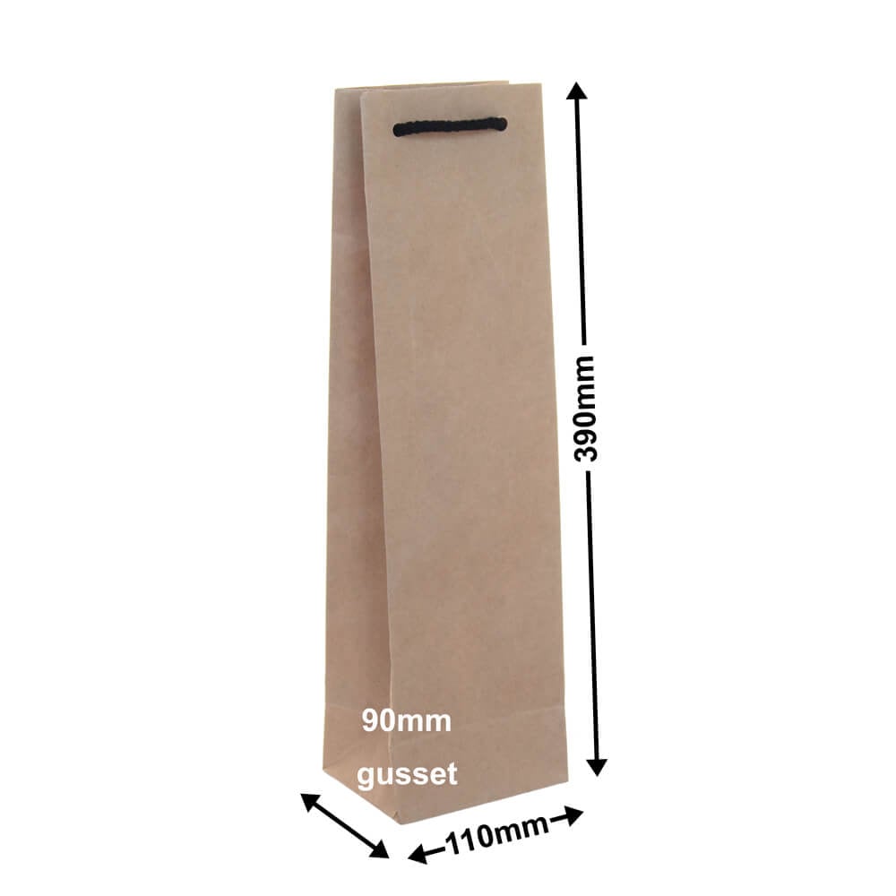 Deluxe Kraft Paper Single Wine Bottle Bags 110x390mm (Qty:100)
