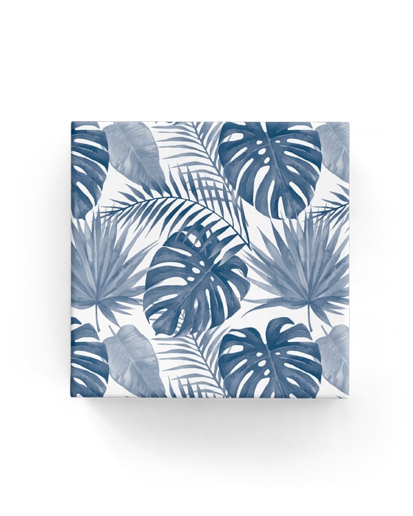 Navy Blue Leaves on White Wrapping Paper Roll (Length: 60M)