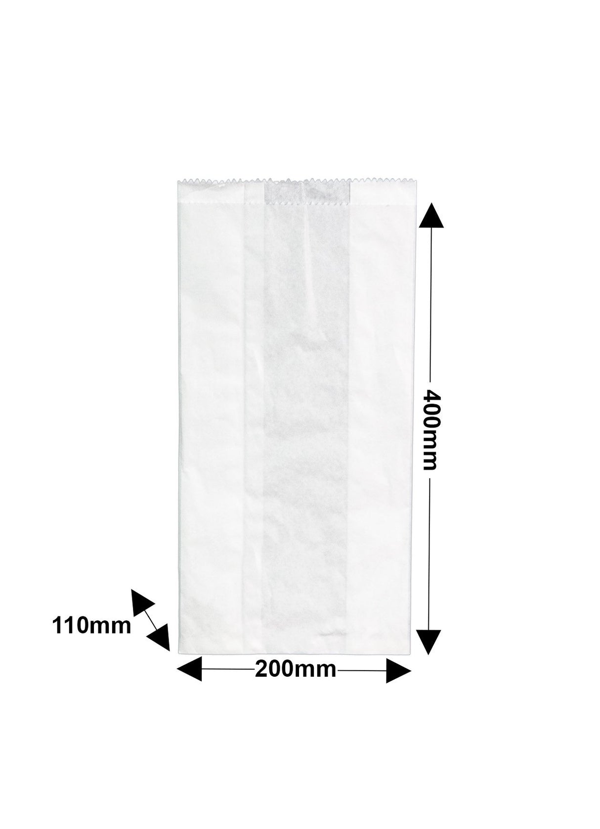 White Paper Bread Bags 200x400mm & 110mm Gusset (Qty:500)