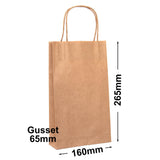 Brown Paper Carry Bags 160x265mm (Qty:500)