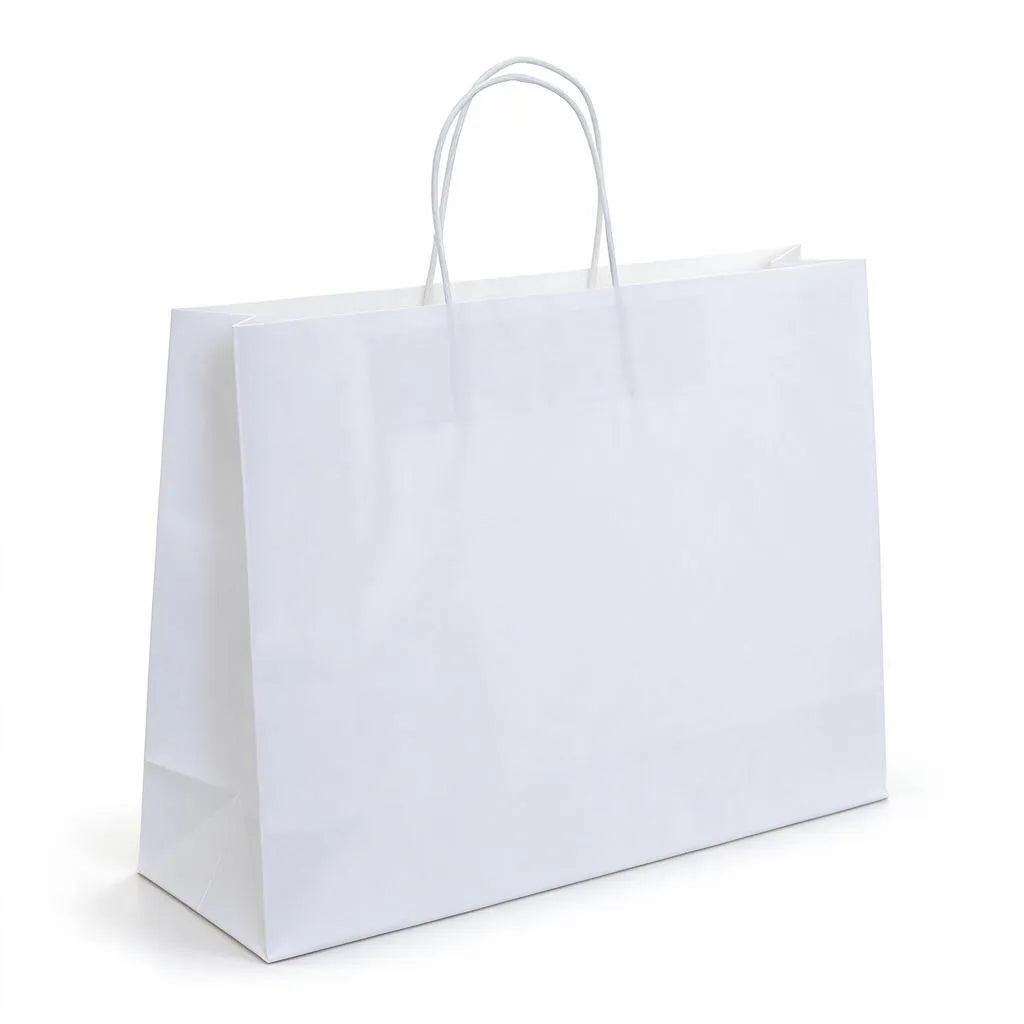 a4 boutique white paper carry bags 350x250mm, front view