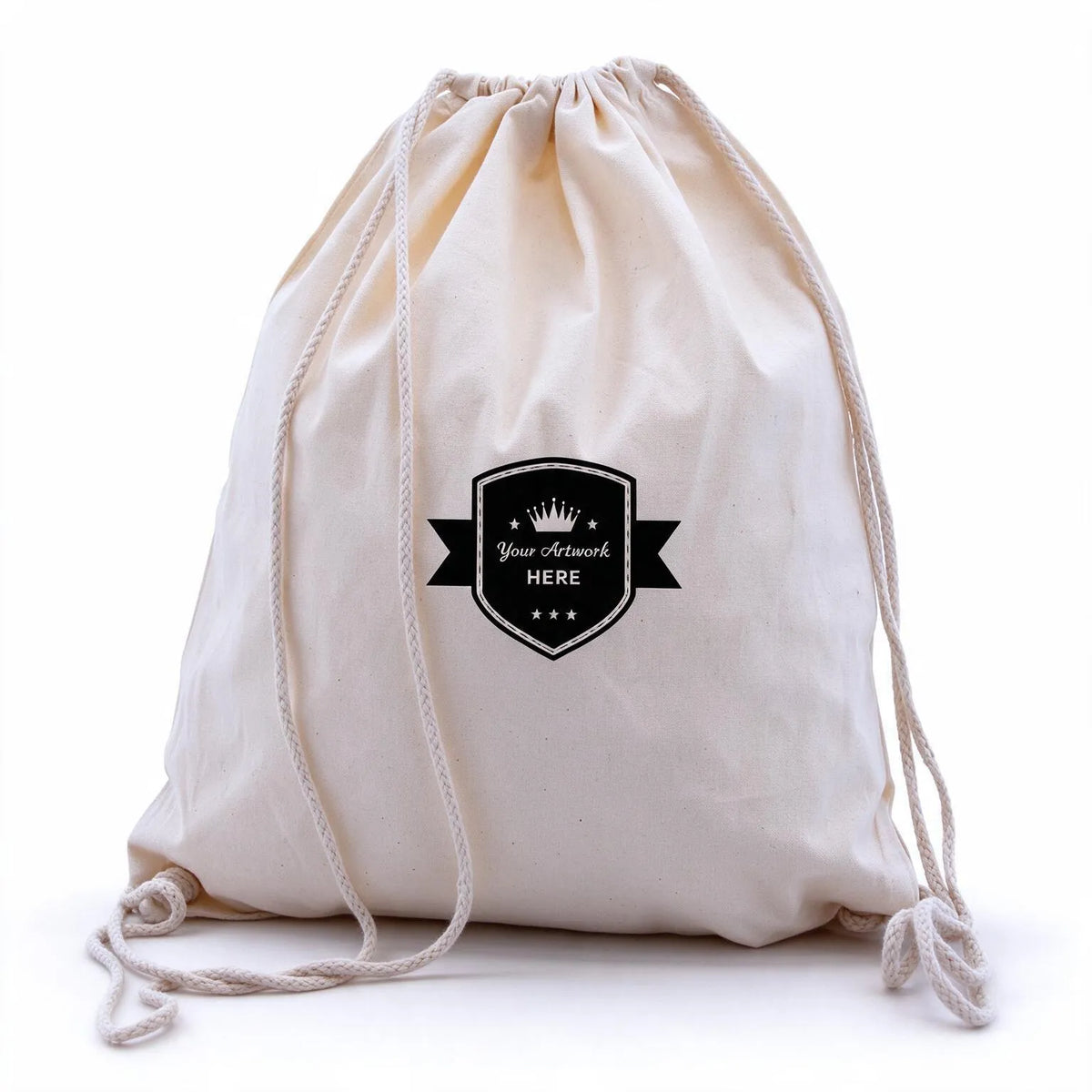 custom printed 1 colour 2 sides calico drawstring bags 460x370mm, front view