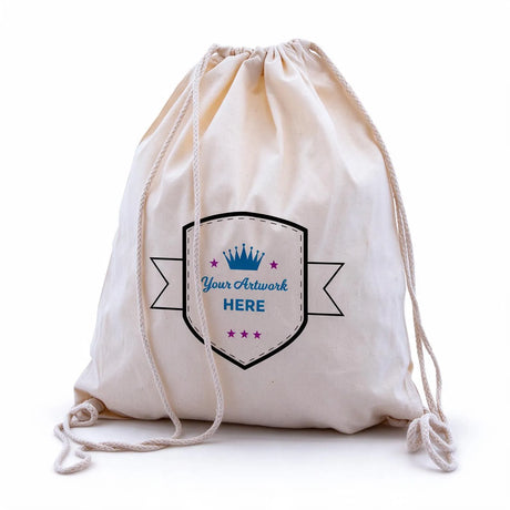 Custom Printed 3 Colours 1 Side Calico Drawstring Bags 460x370mm