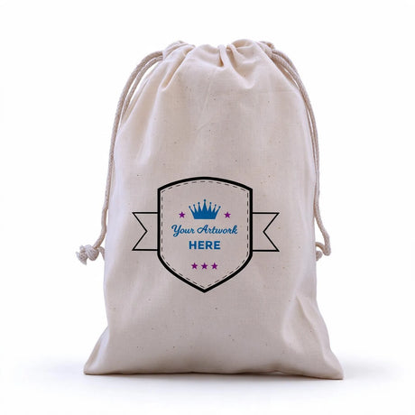 Custom Printed 3 Colours 1 Side Calico Drawstring Bags 210x150mm