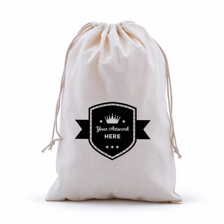Custom Printed Calico Drawstring Bags 300x200mm 1 Colour 1 Side