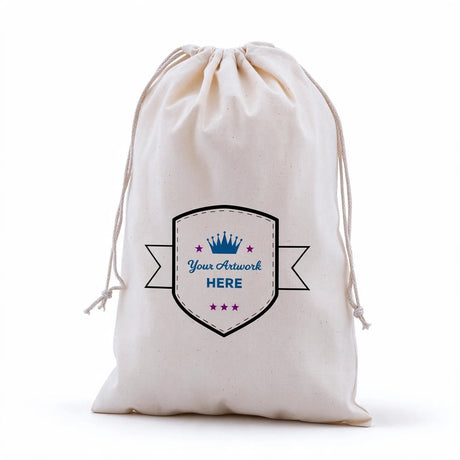 Custom Printed Calico Drawstring Bags 300x200mm 3 Colours 1 Side