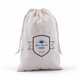 custom printed calico drawstring bags 300x200mm 3 colours 2 sides, front view