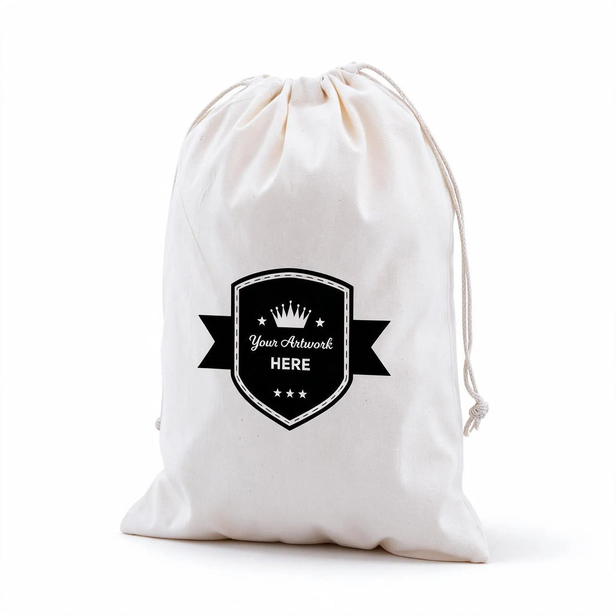 custom calico drawstring bags 350x250mm 1 colour 2 sides, front view