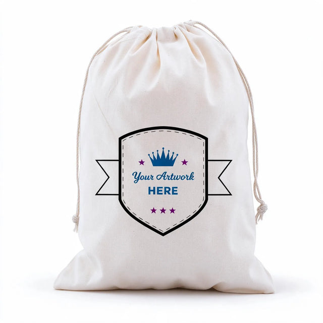 custom calico drawstring bags 350x250mm 3 colours 2 sides, front view