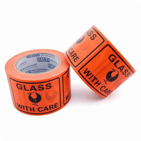 shipping labels: glass with care, front view