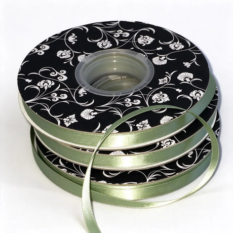 double sided satin ribbon sage 10mm wide x 30m per roll, front view