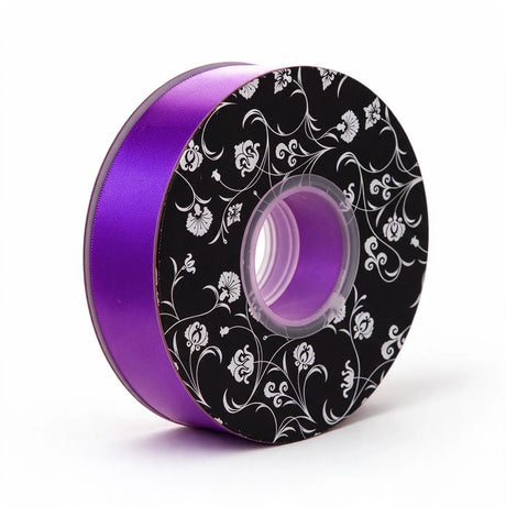double sided satin ribbon violet 25mm wide x 30m per roll, front view