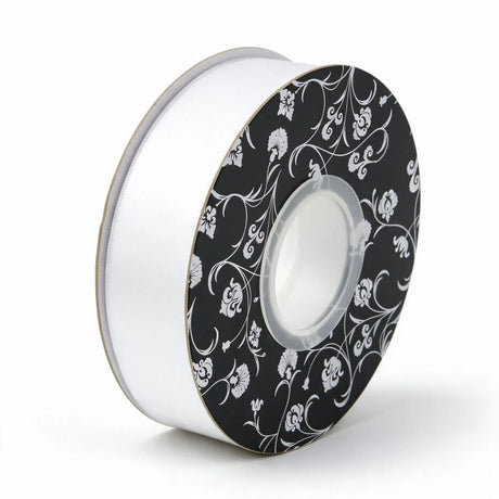 double sided satin ribbon white 25mm wide x 30m per roll, front view