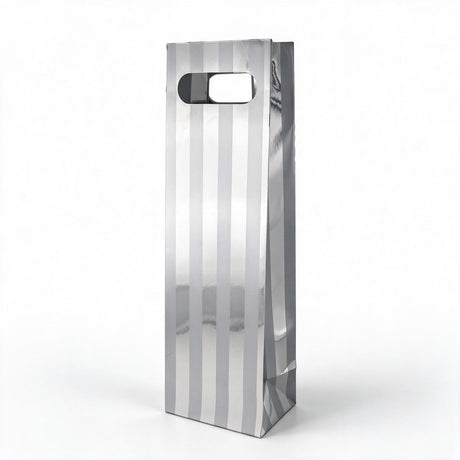 Silver Stripe Matte Laminated Single Wine Bottle Gift Bags (Qty:20)