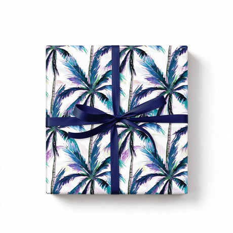 blue palms wrapping paper roll (length: 50m), front view
