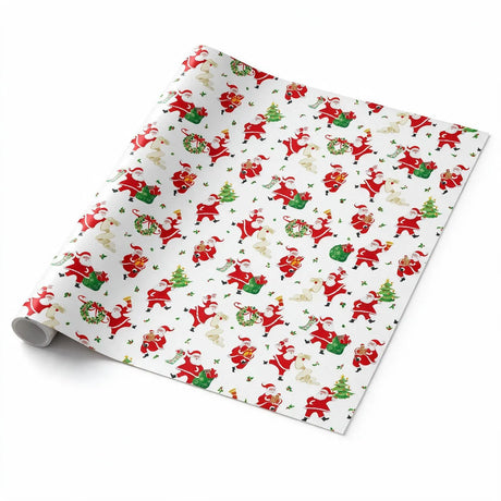white with dancing santa wrapping paper roll (length: 60m), front view