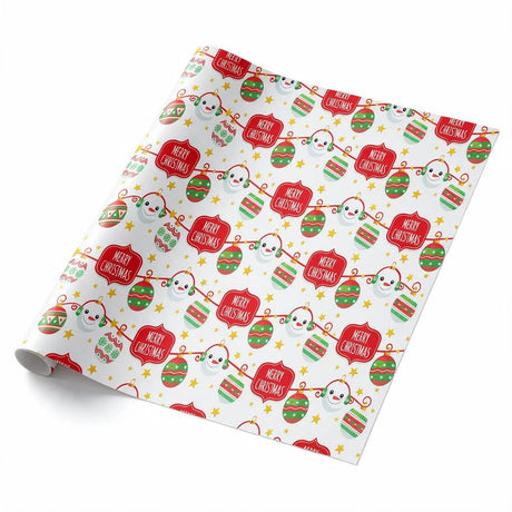 snowman on white wrapping paper roll (length: 60m), front view
