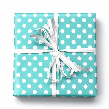 polka dot on aqua wrapping paper roll (length: 50m), front view