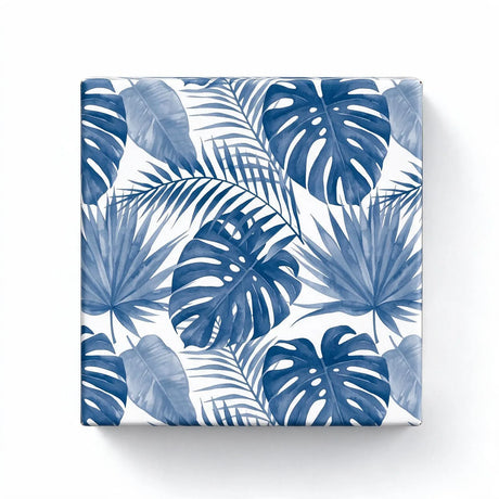navy blue leaves on white wrapping paper roll (length: 60m), front view
