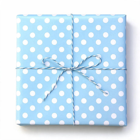 white dots on blue wrapping paper roll (length: 50m), front view