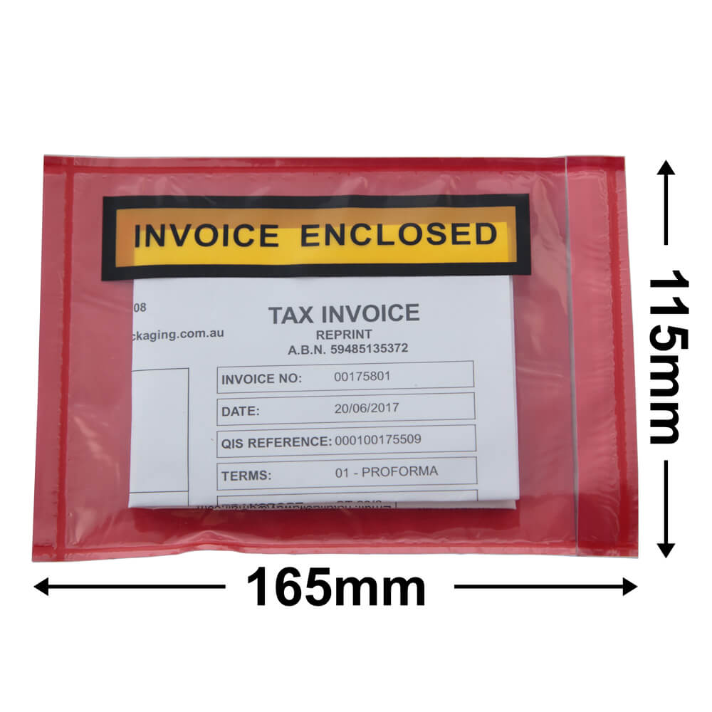 Invoice Enclosed Envelopes 140mm x 115mm Red and Clear | QIS Packaging